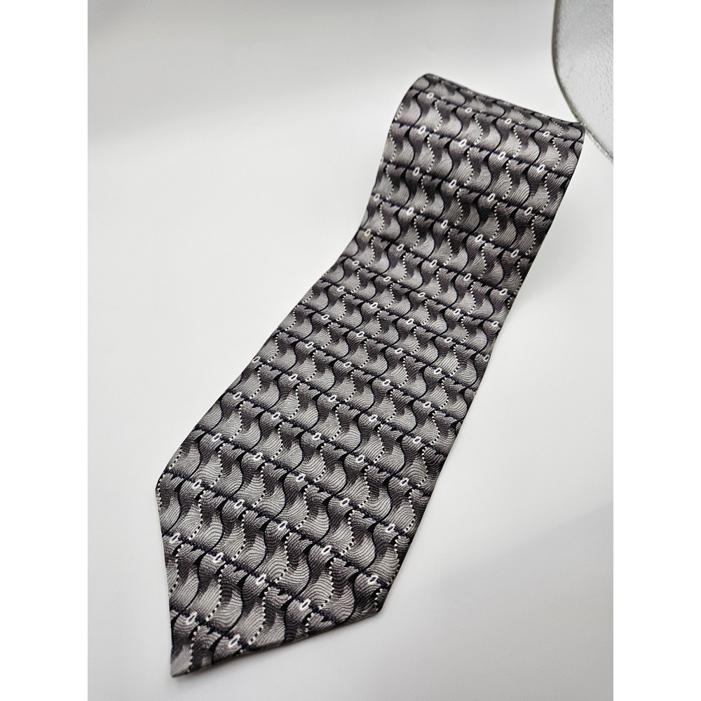 Enro Mens Silk Tie Grey Black Geometric Wave Pattern Made in USA 3.75 Inch Width